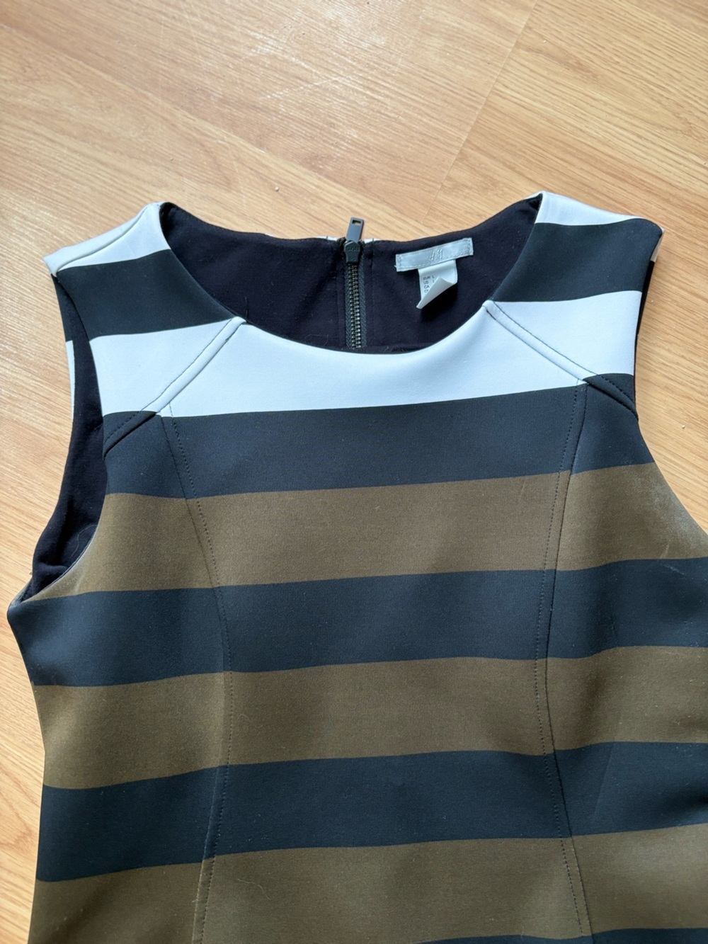 H&M brown , Black and White Striped Midi Sheath Dress L - Picture 4 of 9
